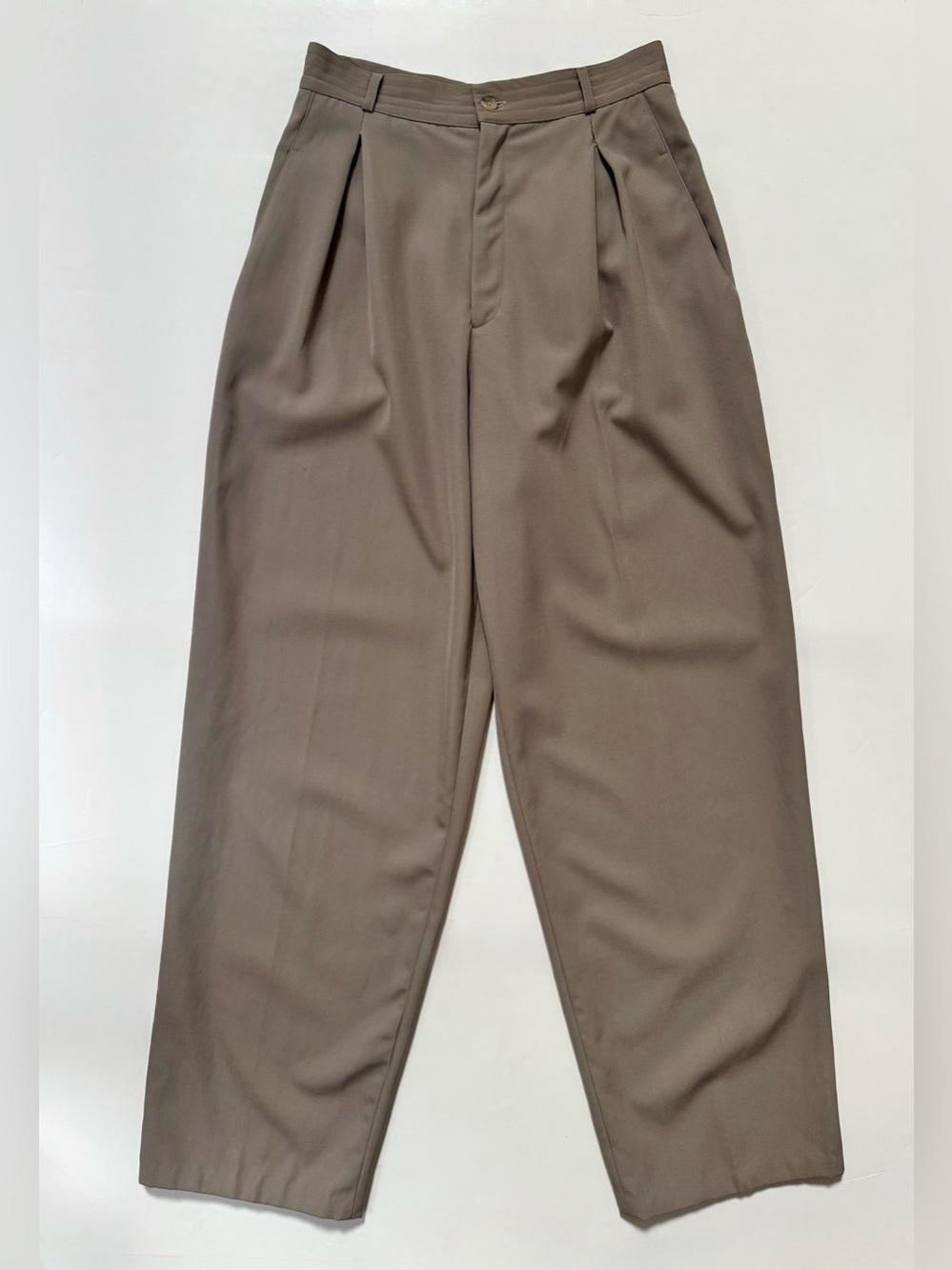 Calvin Klein Vintage Sz 6 Taupe High-Waist Pleated Wool Gabardine Trousers